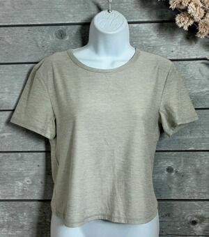 Womens FLX Travel / Leisure Beige Short Sleeve Top Sz Large Athletic Tee Soft